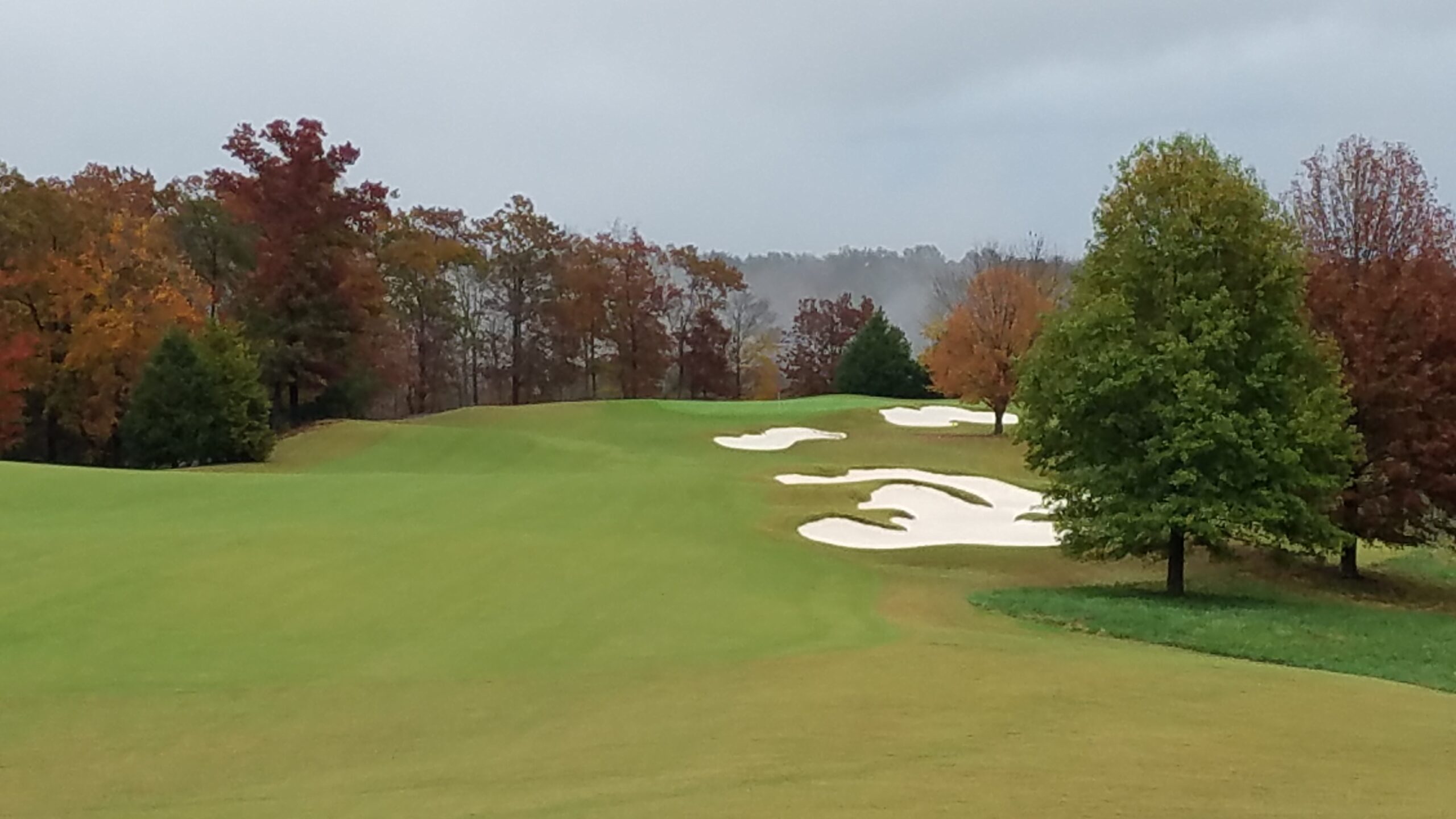 Fall leaves at Bright's Creek Golf Club in Mill Spring, North Carolina with views of the Blue Ridge Mountains