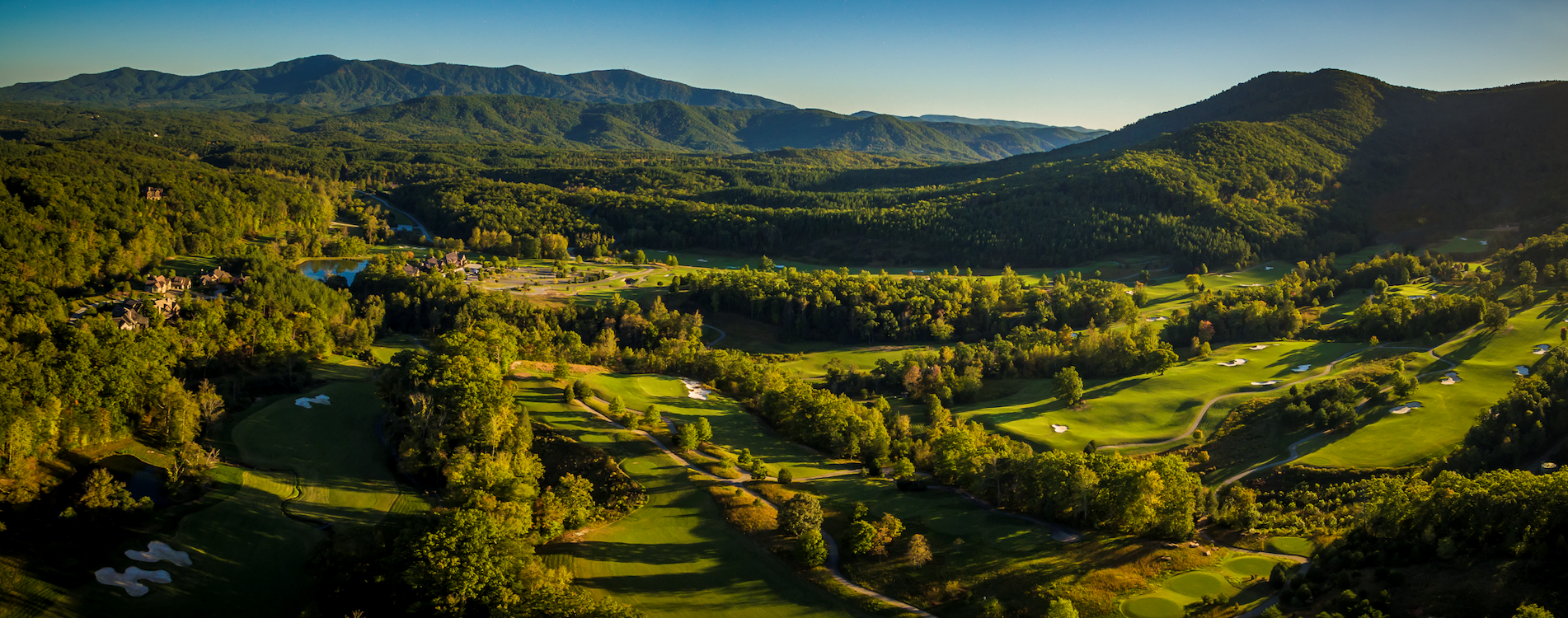 Aerial view of the Bright's Creek Golf Course in Mill Spring, NC in the Blue Ridge Mountains